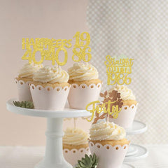 ZHUOWEISM 40th birthday cupcake topper in gold glitter ready to decorate