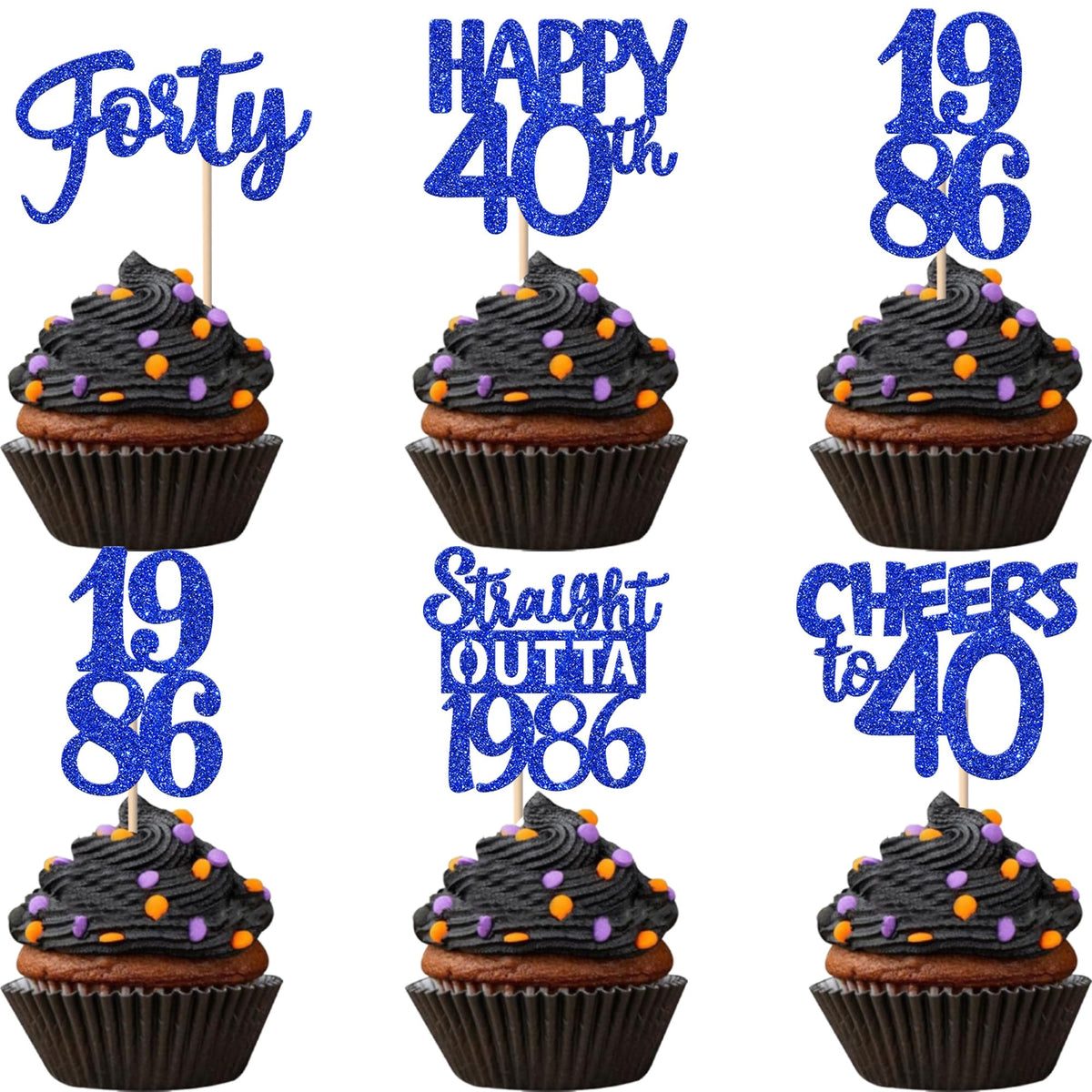 ZHUOWEISM 40th birthday cupcake topper with glitter adds festive sparkle.