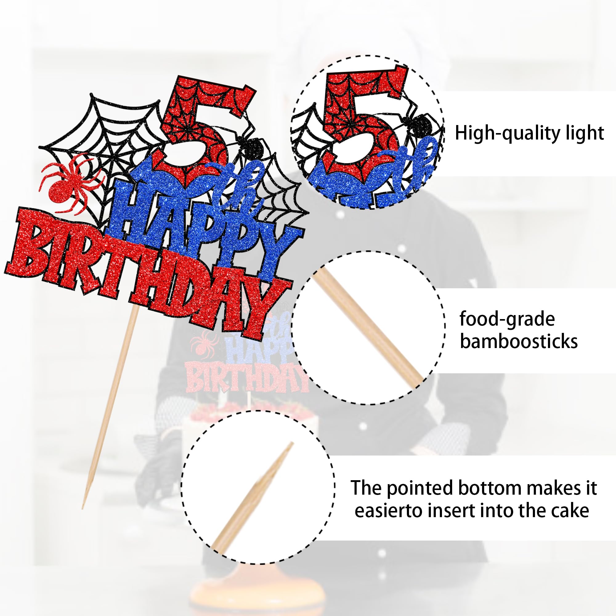 ZHUOWEISM 5th birthday spider-themed cake topper on cake