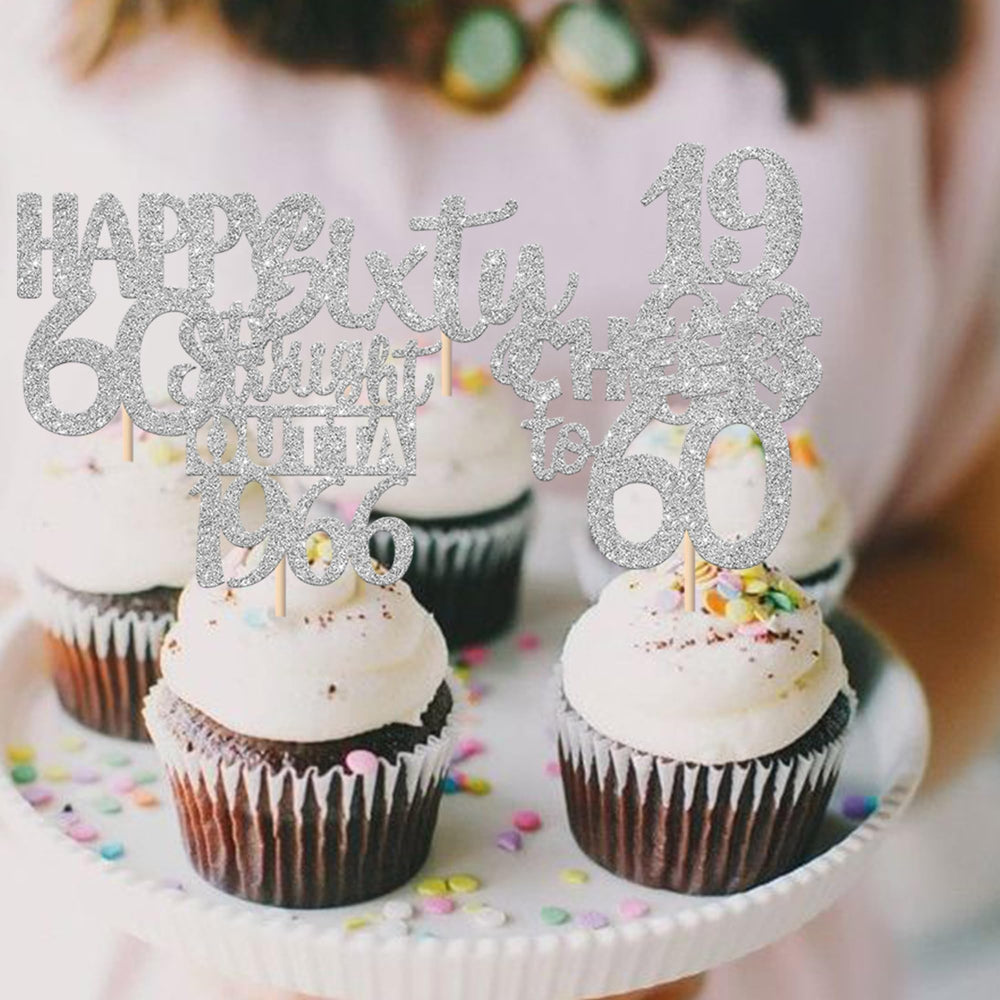 ZHUOWEISM 60th anniversary cupcake topper glitter silver elevates desserts