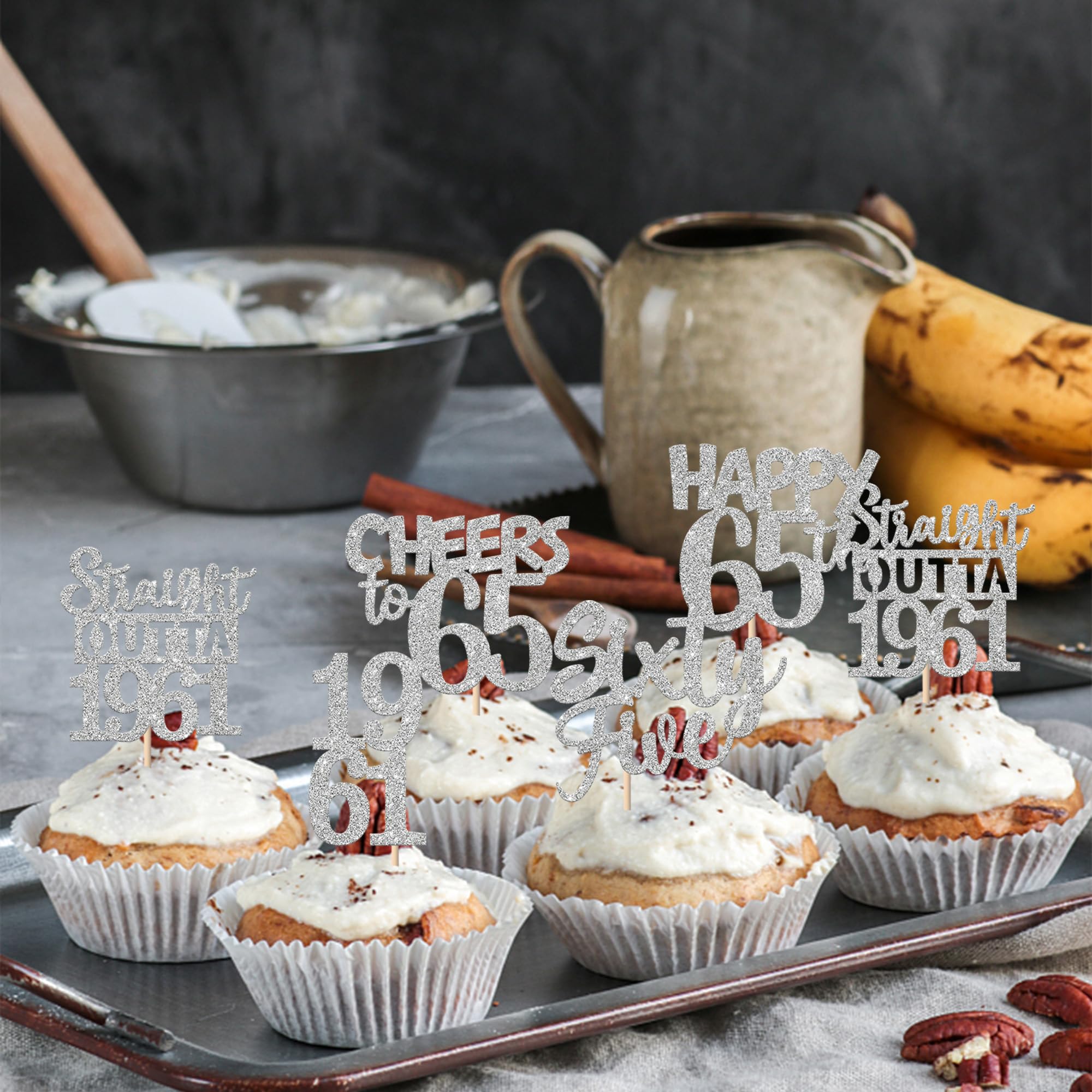 ZHUOWEISM cheers to 65 cupcake topper glitter silver boosts celebration vibe