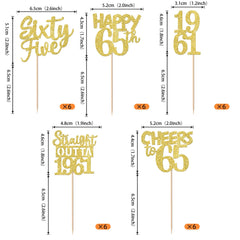 ZHUOWEISM 65th birthday cupcake picks with gold glitter enhance desserts and party decor