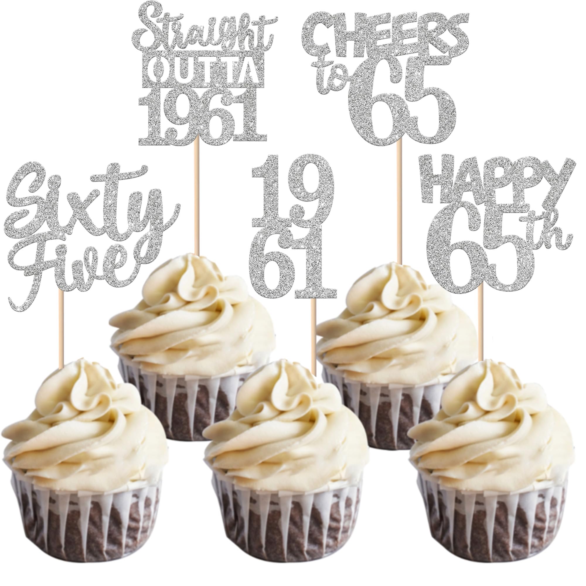ZHUOWEISM 65th birthday cupcake topper glitter silver adds festive sparkle to cupcakes