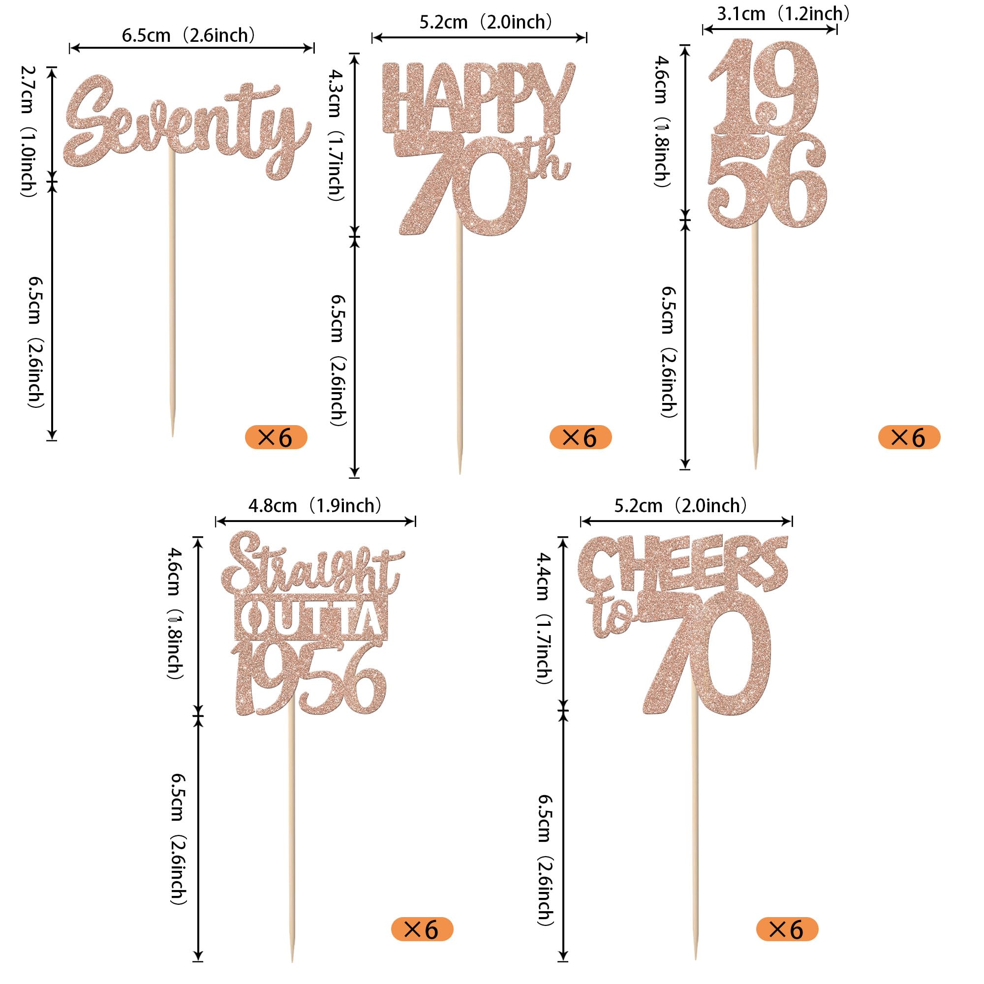 ZHUOWEISM 70th birthday cupcake picks in rose gold elevate desserts