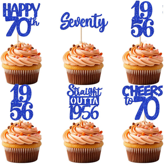 ZHUOWEISM 70th birthday cupcake toppers glitter add festive sparkle to cupcakes.