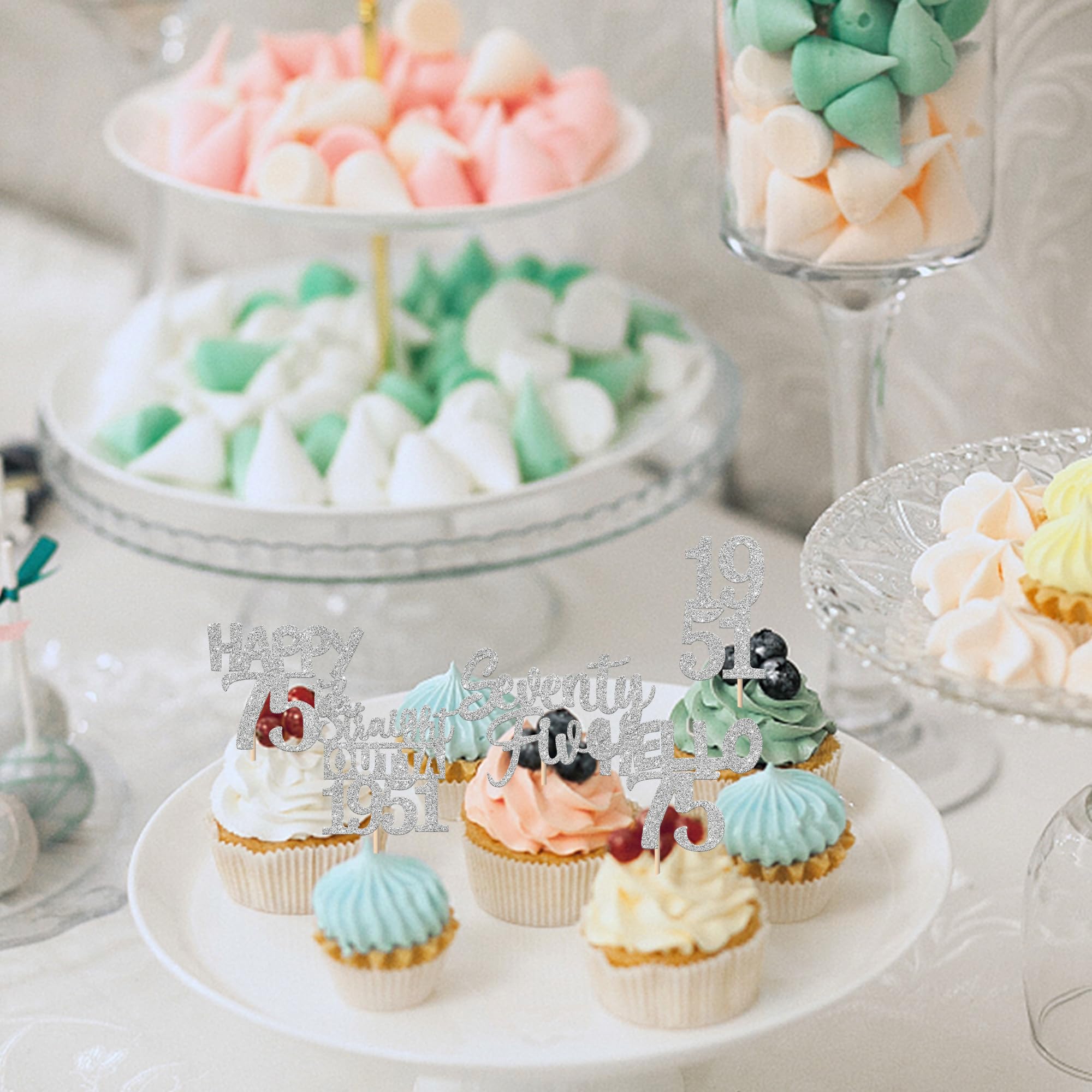 ZHUOWEISM 75th birthday cupcake decor glitter design 3 adds sparkle