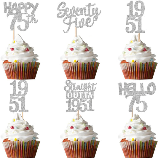 ZHUOWEISM 75th birthday toppers glitter straight outta 1951 for festive cupcakes