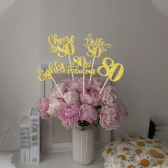 ZHUOWEISM 80th Anniversary Theme centerpiece sticks elevate floral centerpieces with glittery gold accents.