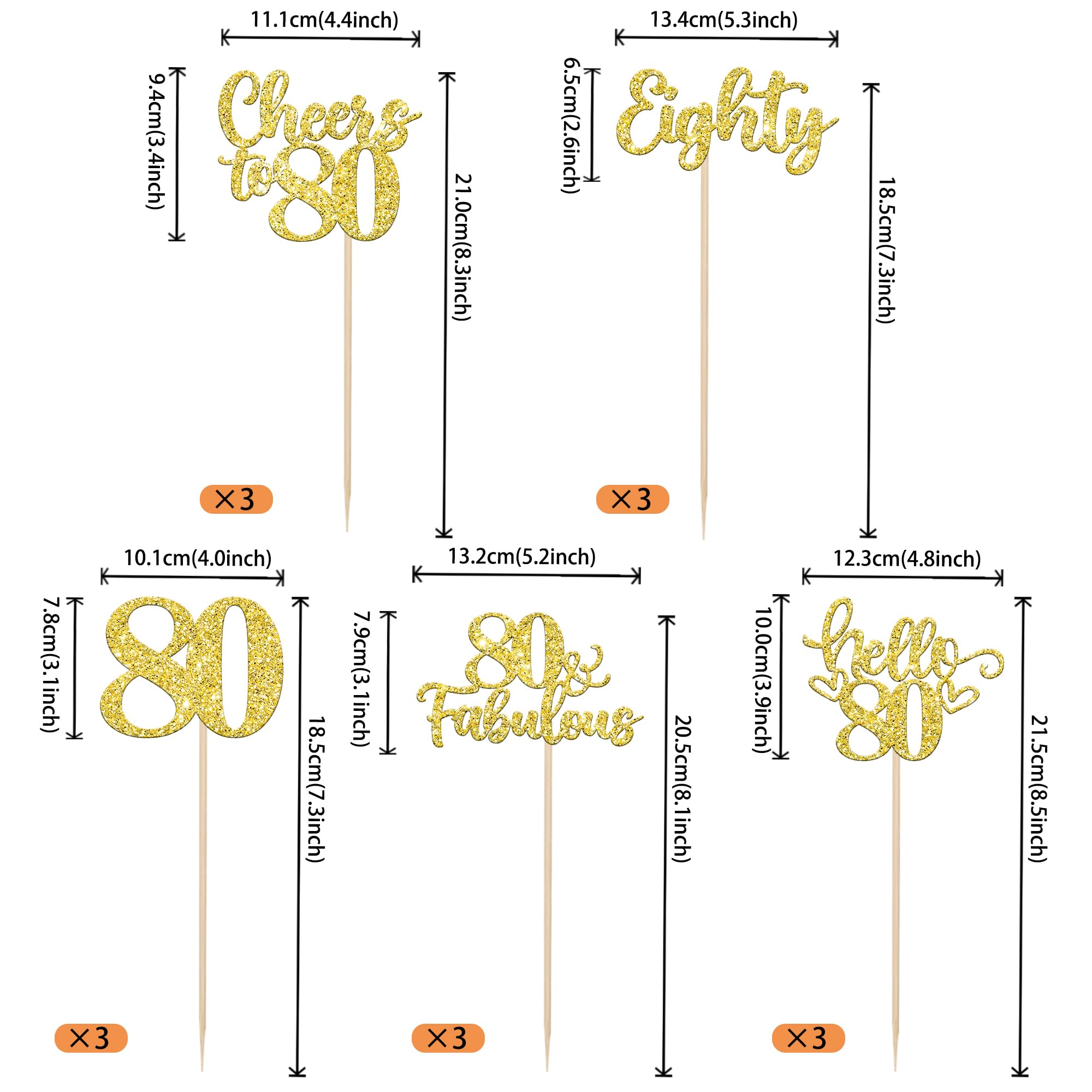 ZHUOWEISM Cheers to 80 Years centerpiece sticks add celebration flair to party tables.