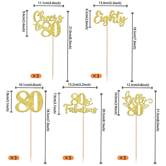 ZHUOWEISM Cheers to 80 Years centerpiece sticks add celebration flair to party tables.