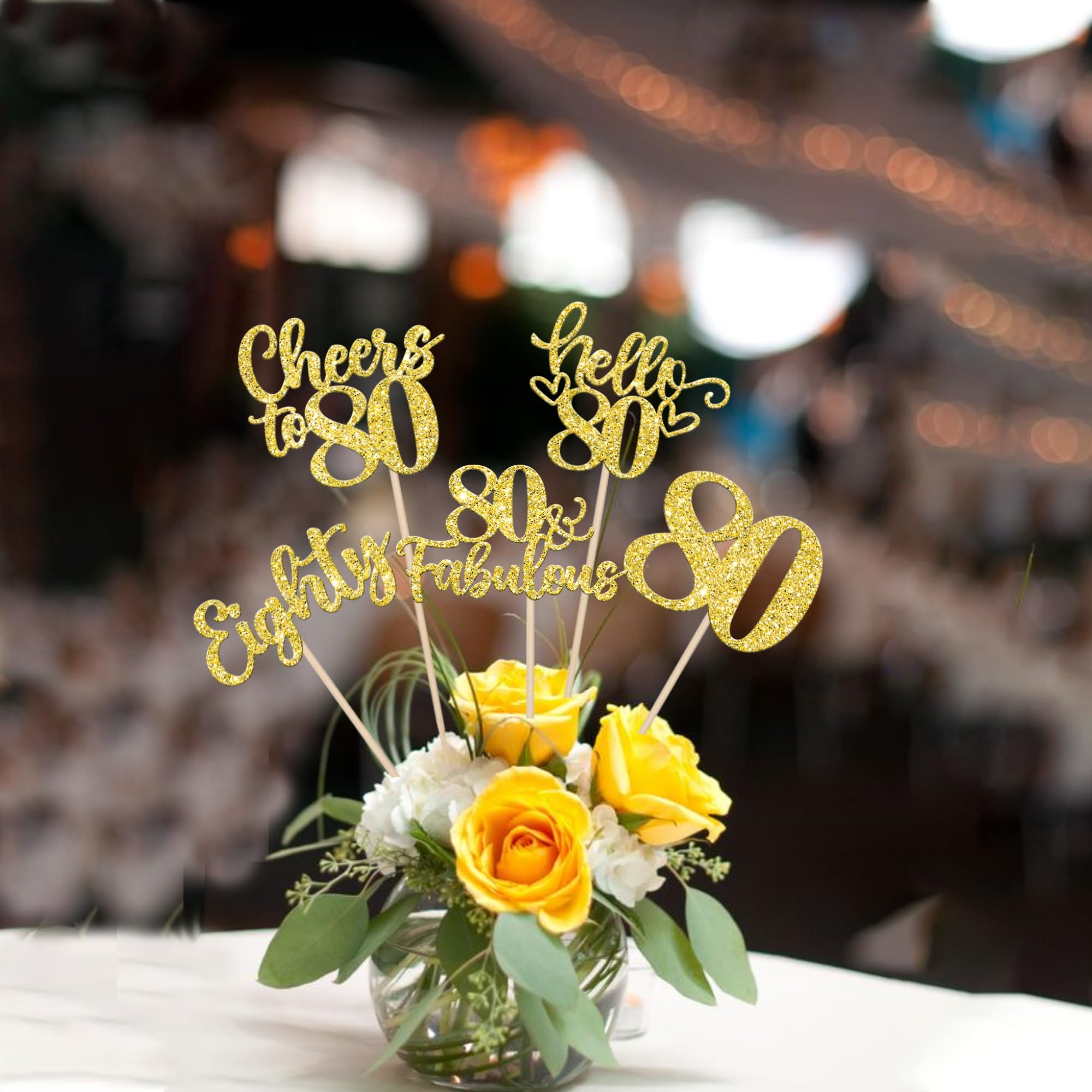 ZHUOWEISM Gold glitter centerpiece sticks set a celebratory mood for milestone parties.