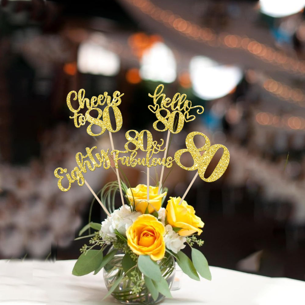 ZHUOWEISM Gold glitter centerpiece sticks set a celebratory mood for milestone parties.
