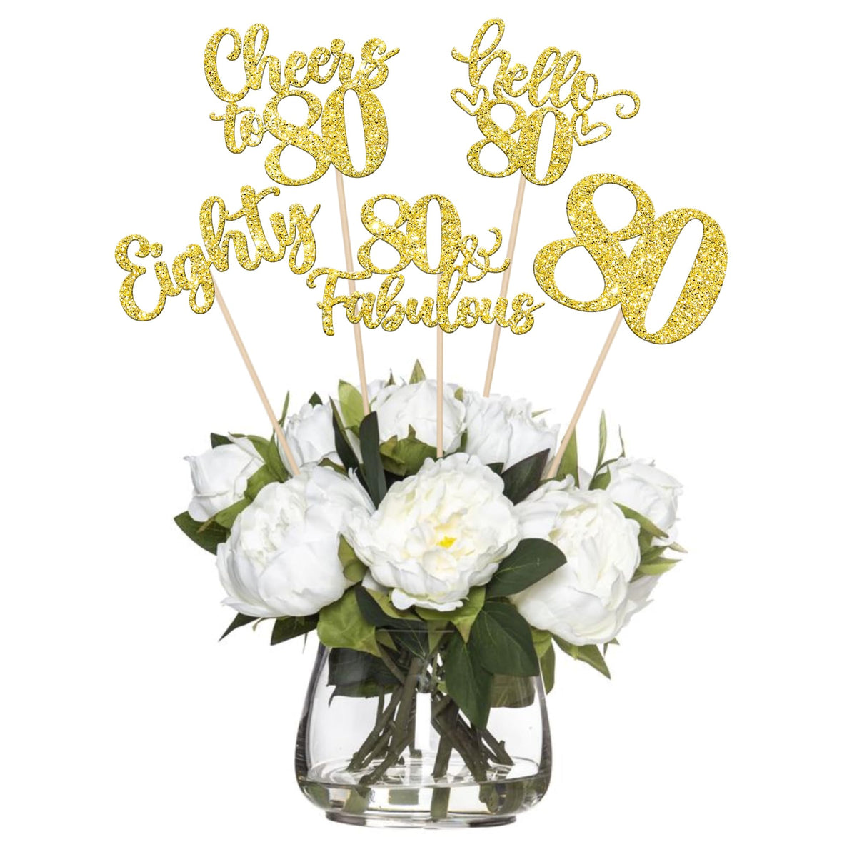 ZHUOWEISM Hello 80 Fabulous centerpiece sticks brighten tables for a festive 80th birthday.