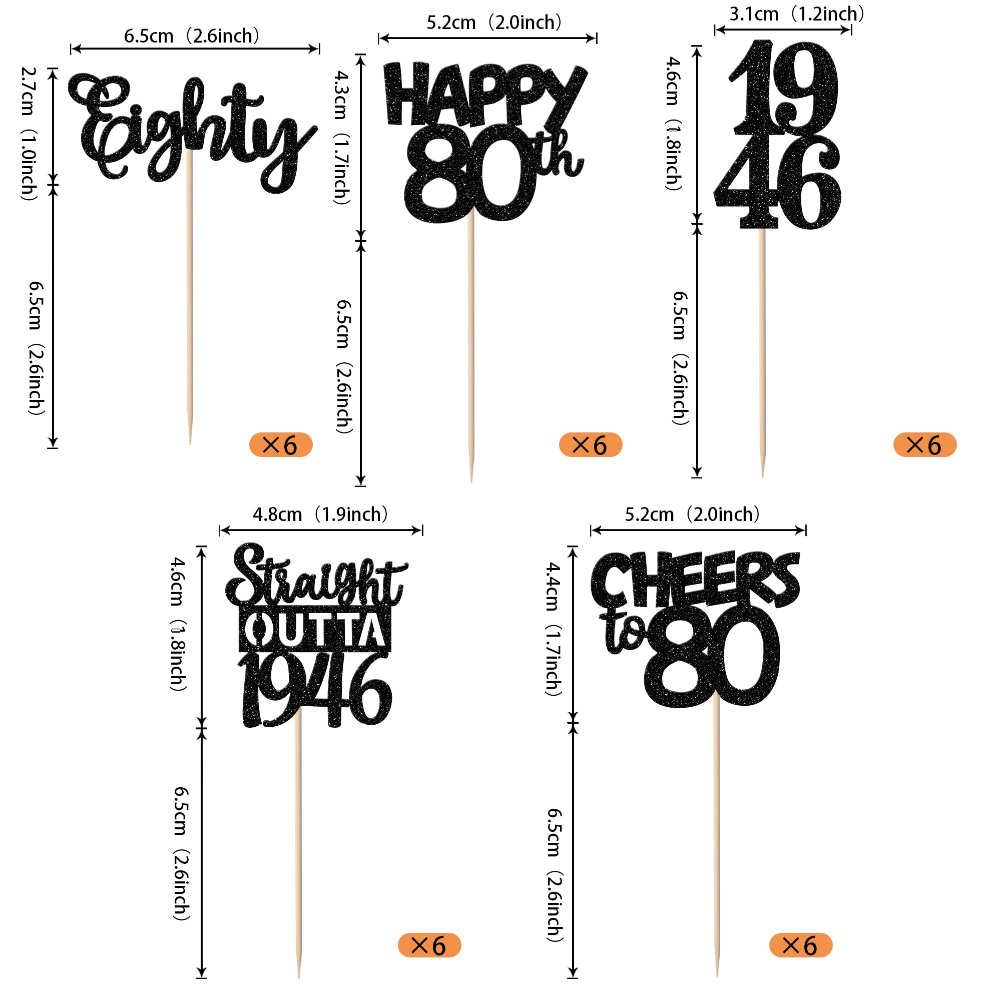 ZHUOWEISM 80th birthday topper glitter design boosts dessert appeal