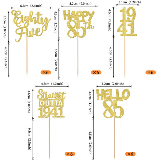 ZHUOWEISM 85th birthday glitter picks brighten cupcakes and desserts