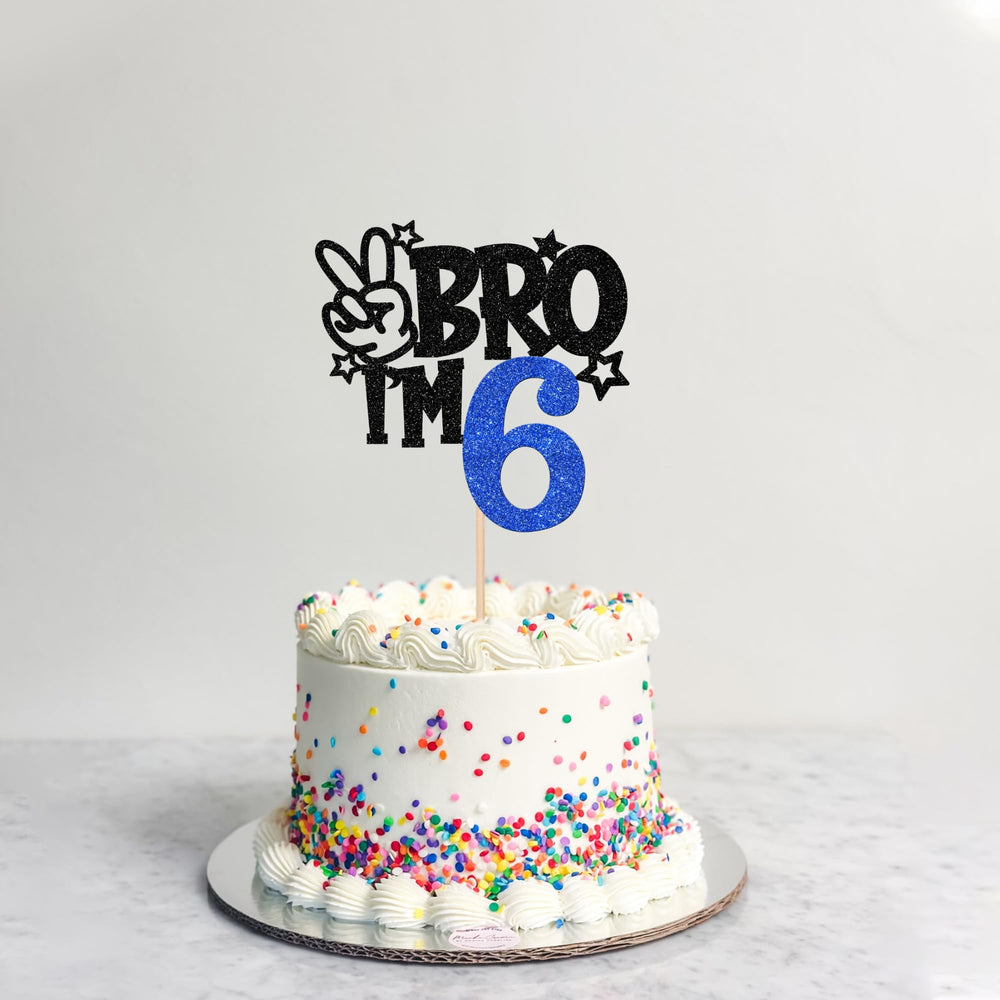 ZHUOWEISM 6th birthday cake pick blue glitter for desserts and photos.