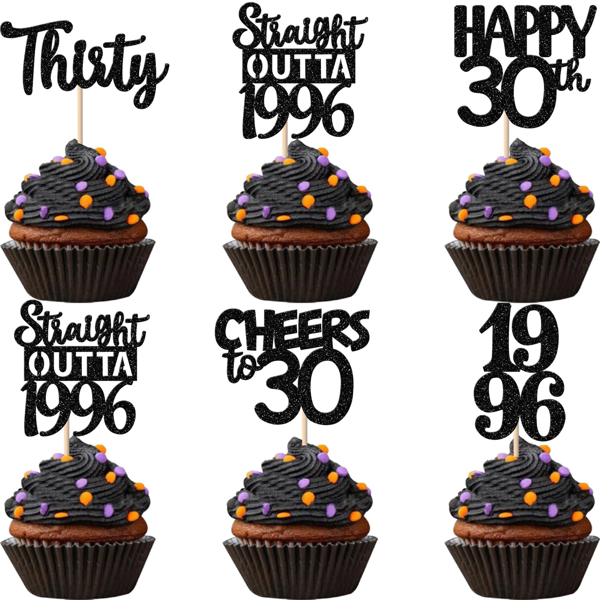 ZHUOWEISM black glitter 30th birthday cupcake topper for festive party cakes.