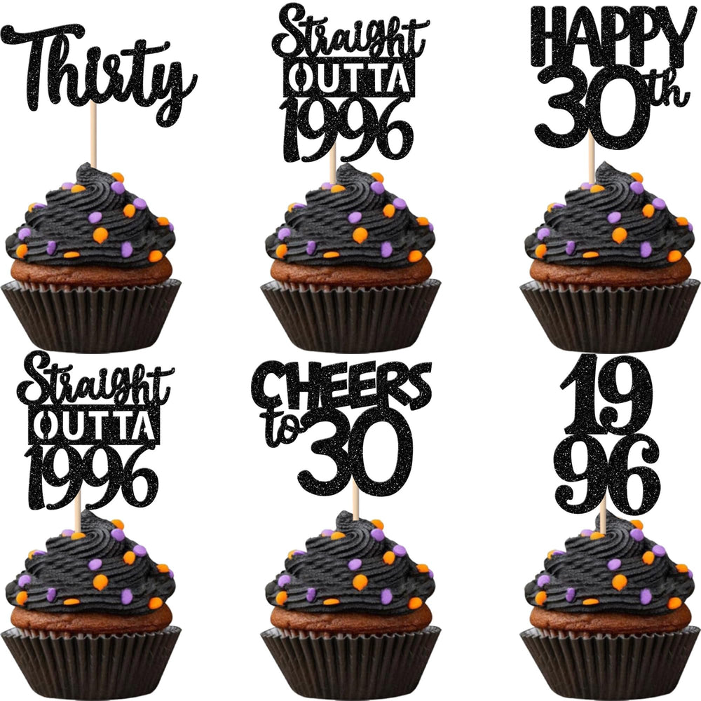 ZHUOWEISM black glitter 30th birthday cupcake topper for festive party cakes.