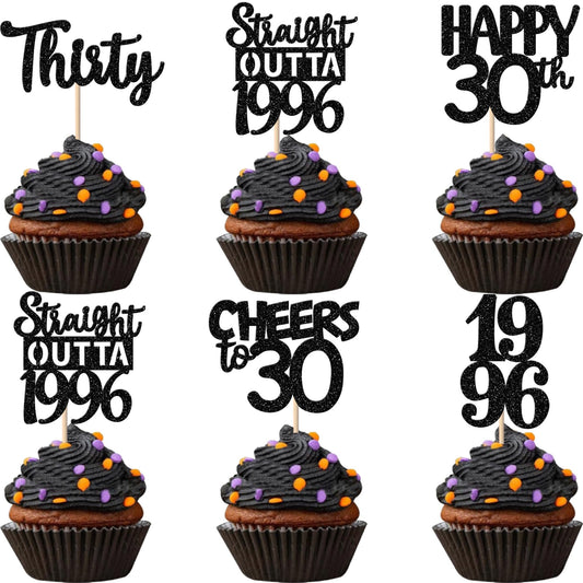 ZHUOWEISM black glitter 30th birthday cupcake topper for festive party cakes.