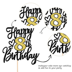 ZHUOWEISM black gold glitter cheers 8 years topper highlights cakes and party vibes