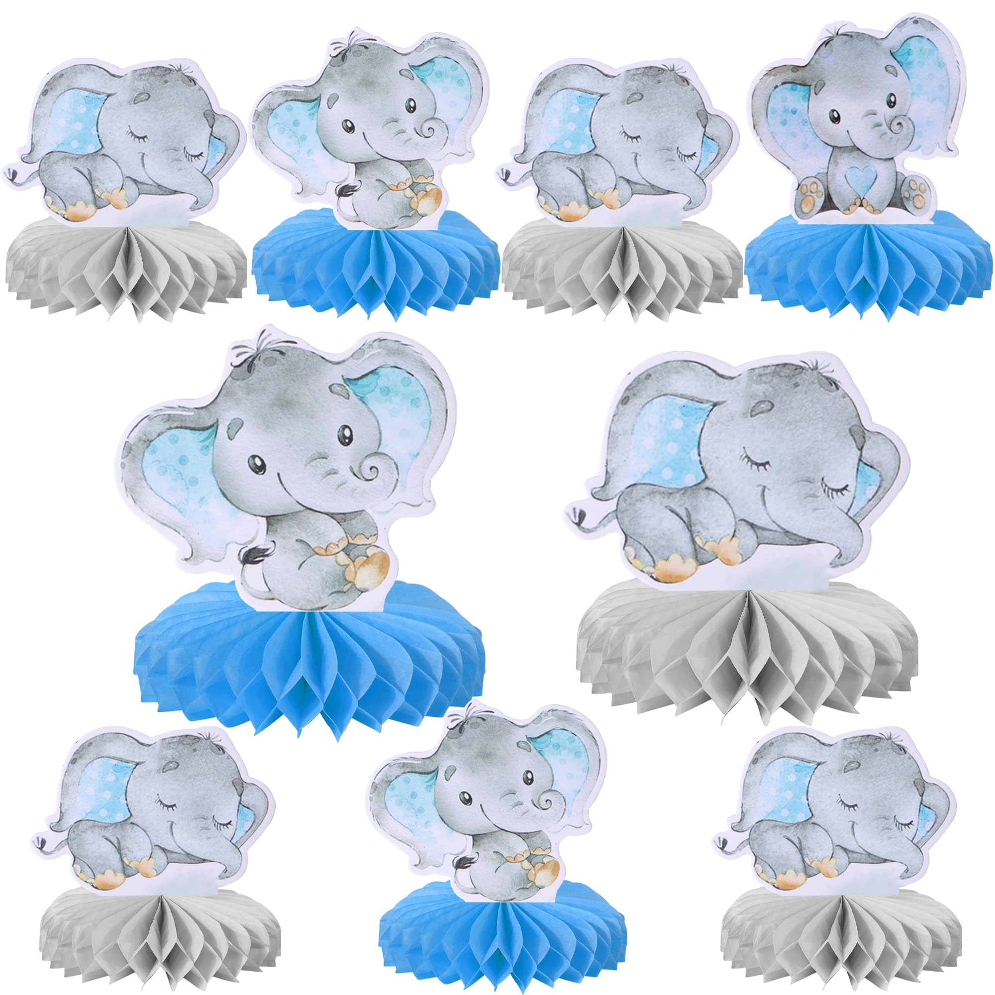 ZHUOWEISM blue elephant honeycomb centerpiece for baby showers and photo moments.