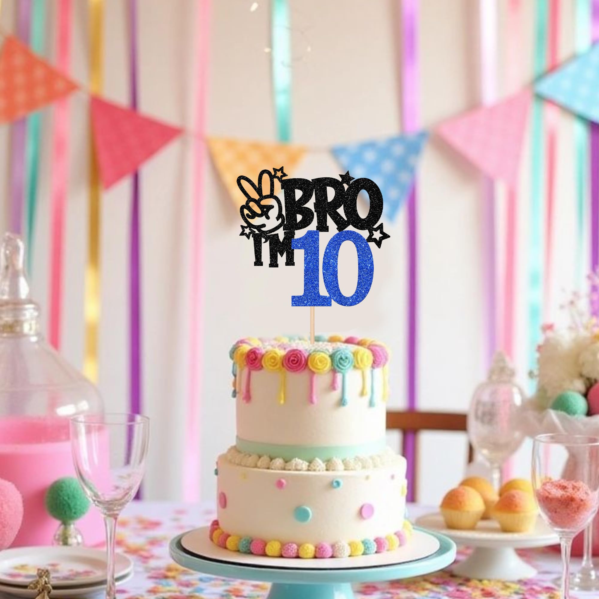 ZHUOWEISM Blue glitter cardstock topper is sturdy and long lasting for celebrations.