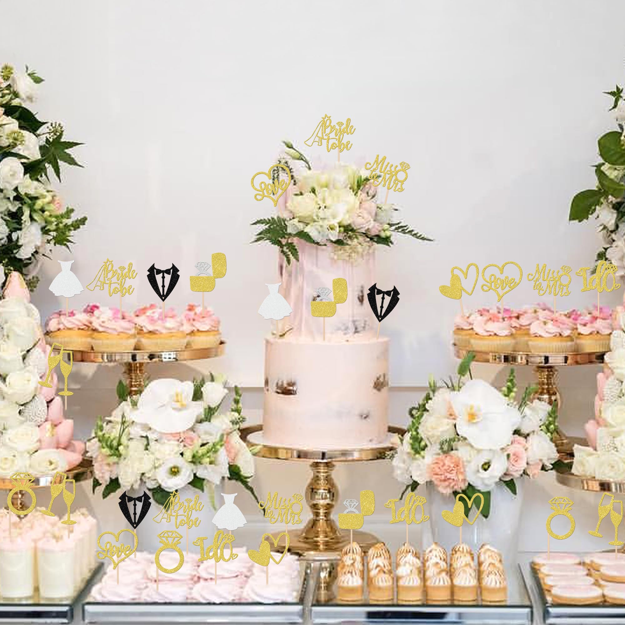 ZHUOWEISM Bridal shower topper glitter gold sparkles on treats