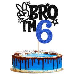 ZHUOWEISM Brother I am 6 cake topper with blue glitter star for festive celebrations.