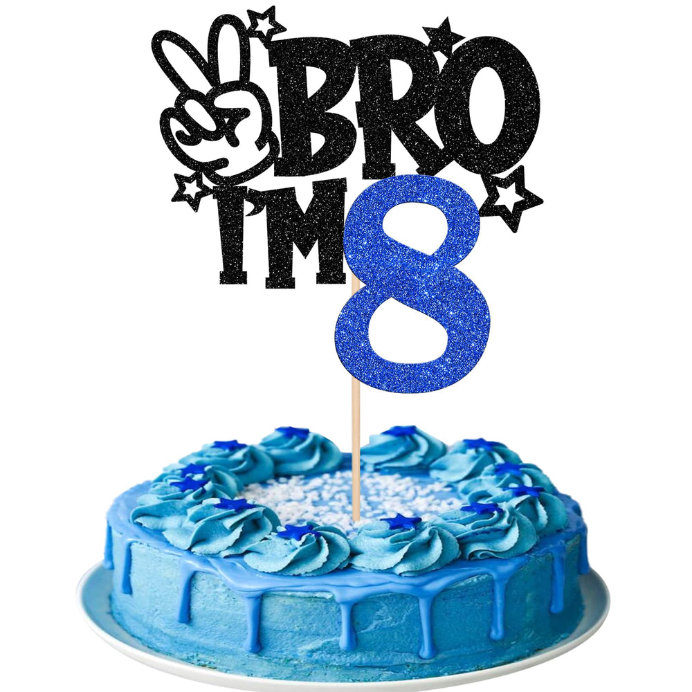 ZHUOWEISM Brother I'm 8 glitter star cake topper adds festive sparkle to birthday cakes.