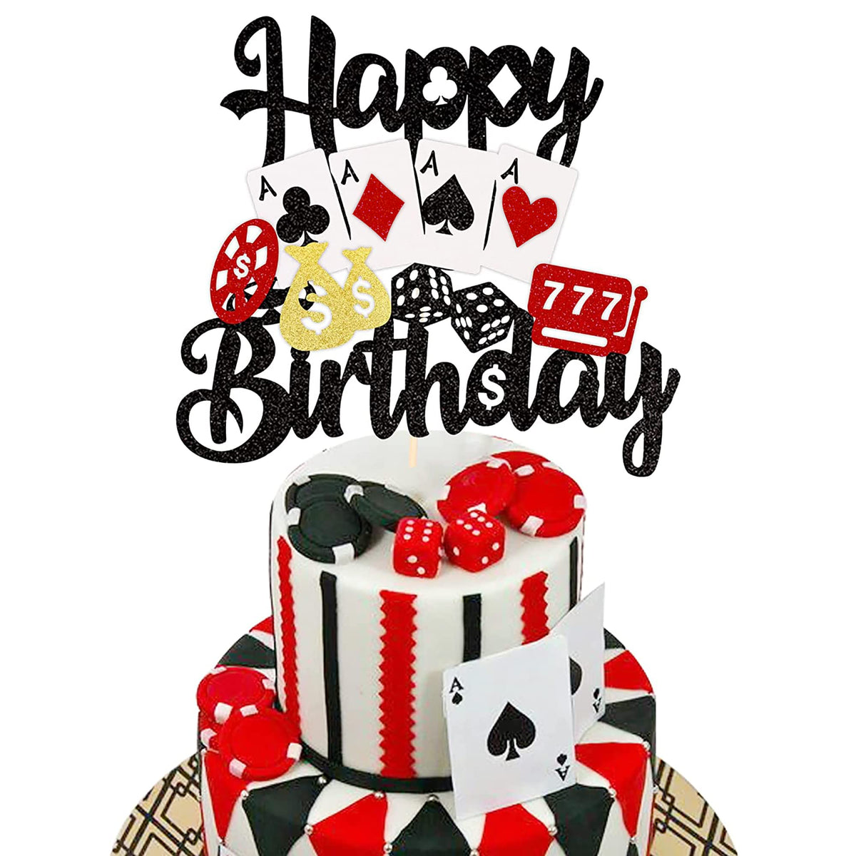 ZHUOWEISM casino cake topper with poker chips enhances Las Vegas vibe