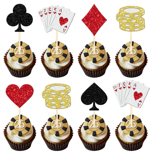 ZHUOWEISM casino poker toppers with glitter chips for cupcakes