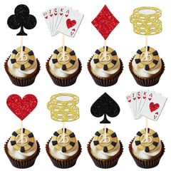 ZHUOWEISM casino poker toppers with glitter chips for cupcakes