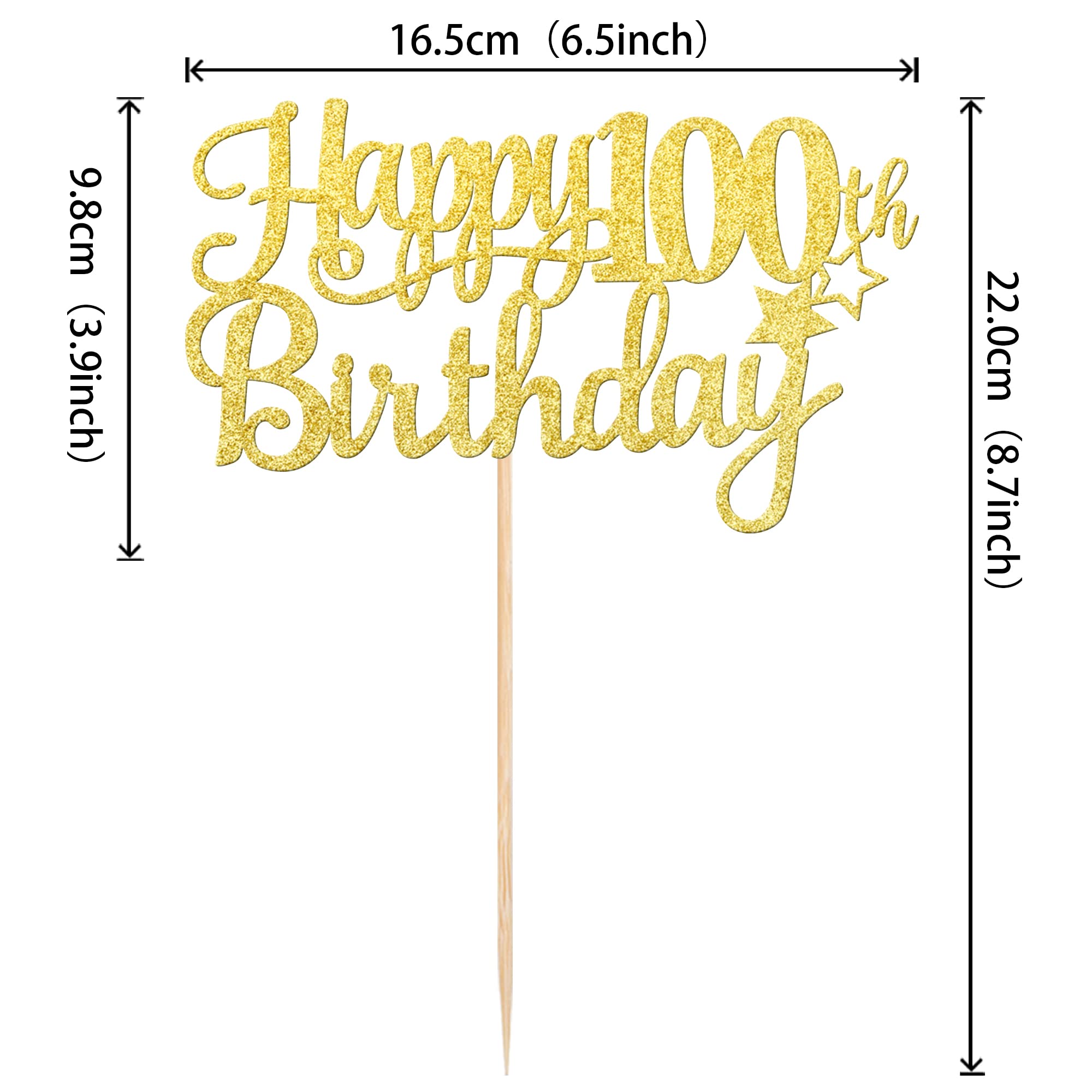 ZHUOWEISM Cheers to 100 Years cake topper with gold glitter fits desserts for standout look.