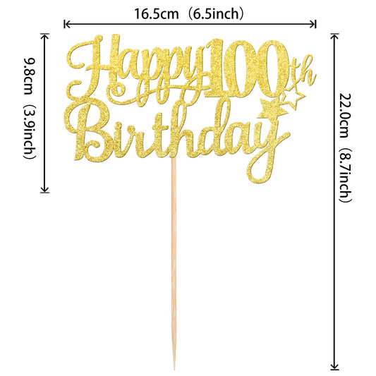 ZHUOWEISM Cheers to 100 Years cake topper with gold glitter fits desserts for standout look.
