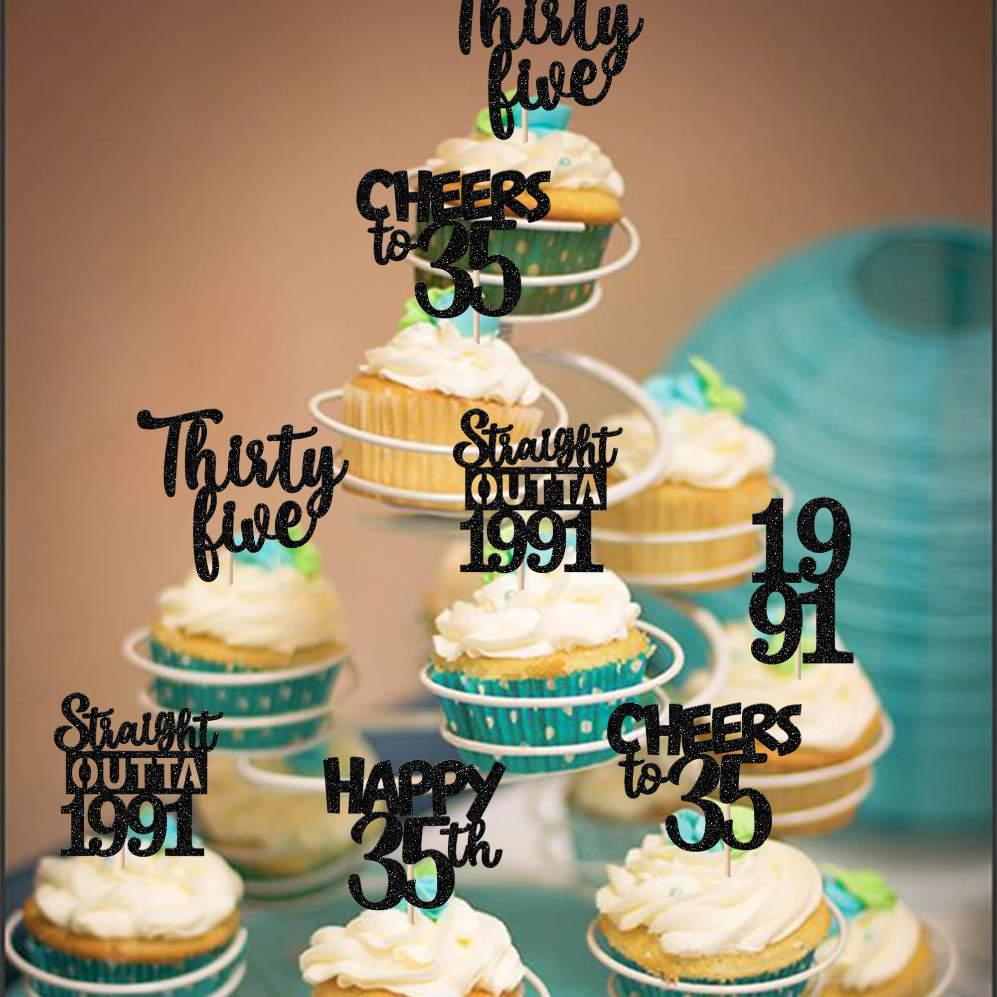ZHUOWEISM cheers to 35 years picks enhance party cupcakes and ice cream.
