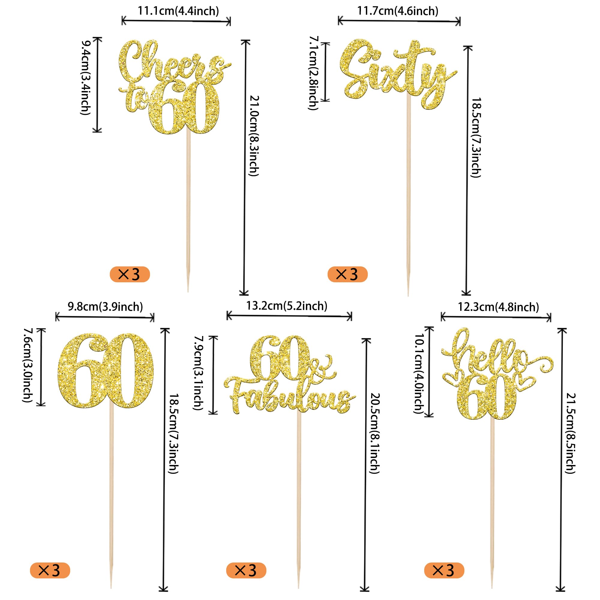 ZHUOWEISM Cheers to 60 Years centerpiece sticks brighten floral arrangements