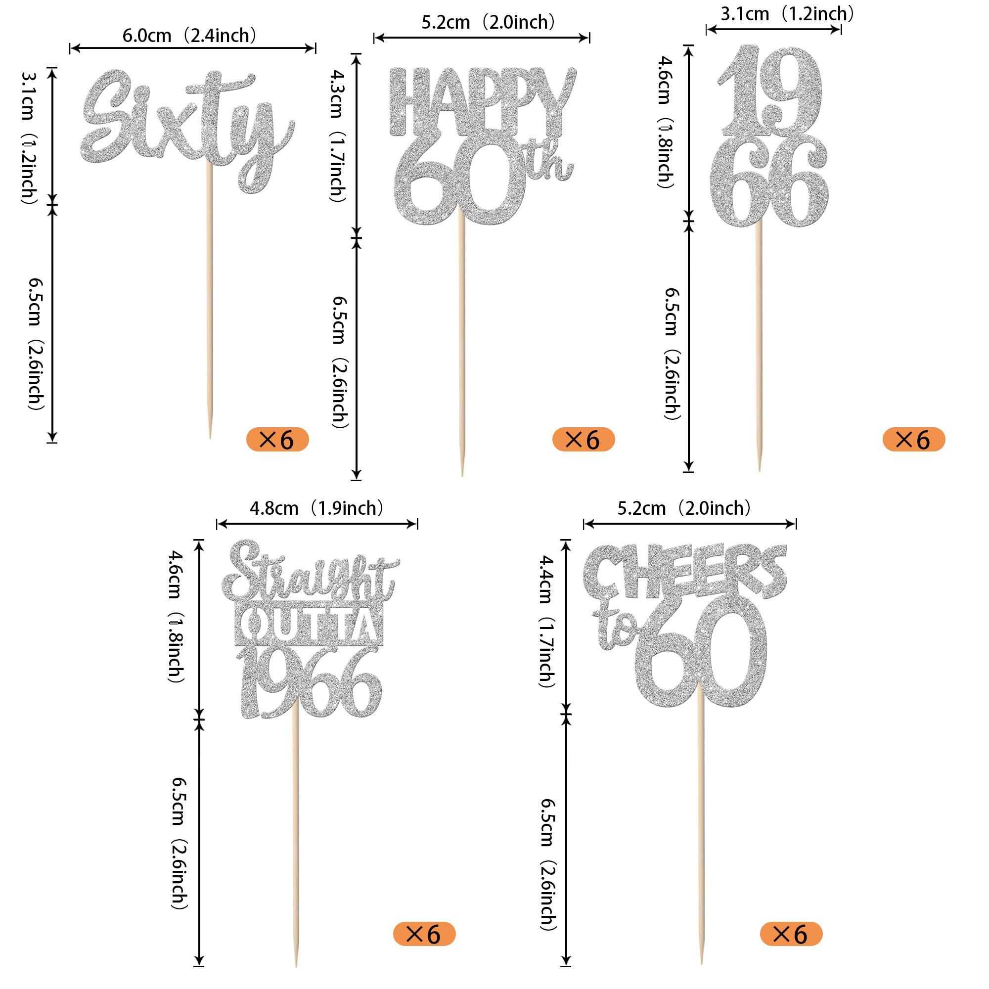 ZHUOWEISM cheers to 60 years cupcake topper glitter silver for celebratory desserts
