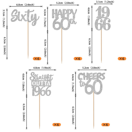 ZHUOWEISM cheers to 60 years cupcake topper glitter silver for celebratory desserts
