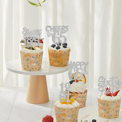 ZHUOWEISM 1961 theme cupcake topper glitter silver quick decoration for treats