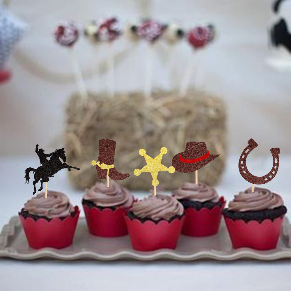 ZHUOWEISM glitter boots cupcake topper enhances western themed desserts.