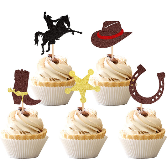 ZHUOWEISM glitter horse shoe cupcake topper adds sparkle to western party cupcakes.