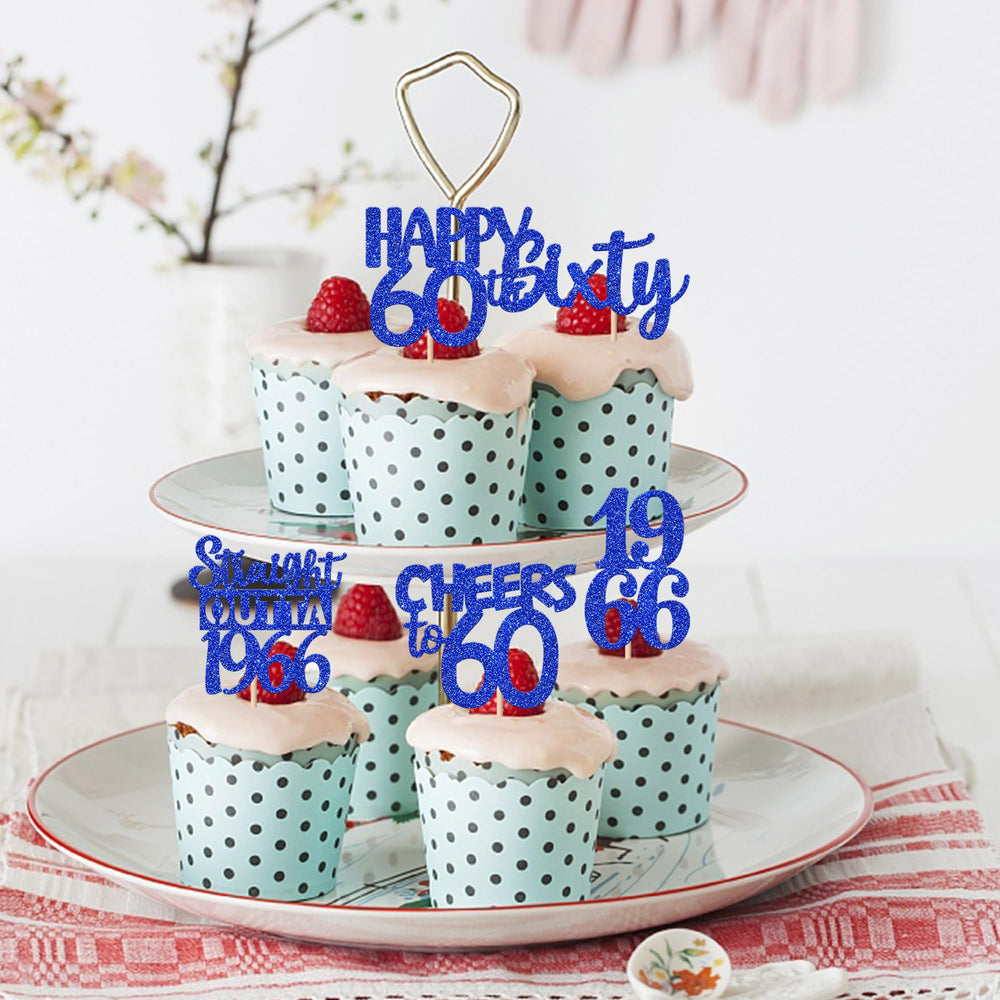 ZHUOWEISM blue cupcake picks with glitter finish for desserts