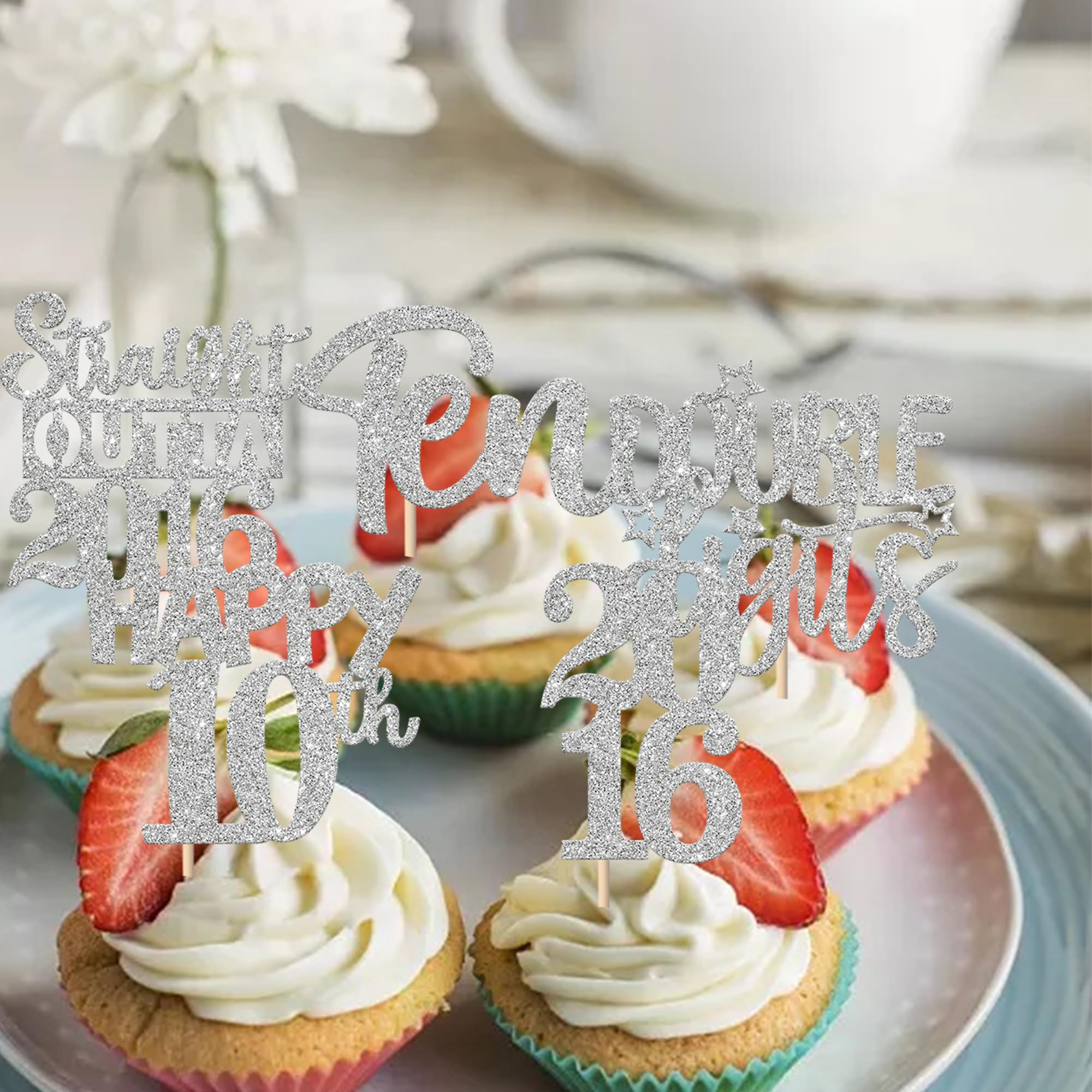 ZHUOWEISM toppers inserted into cupcakes showcasing height and design variety