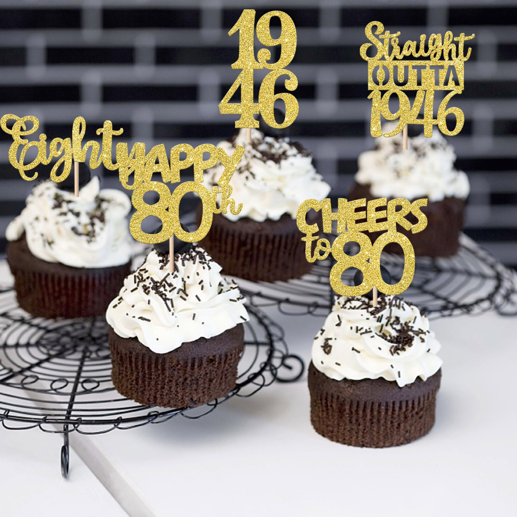 ZHUOWEISM eighty birthday theme toppers perfect for cakes and snacks.
