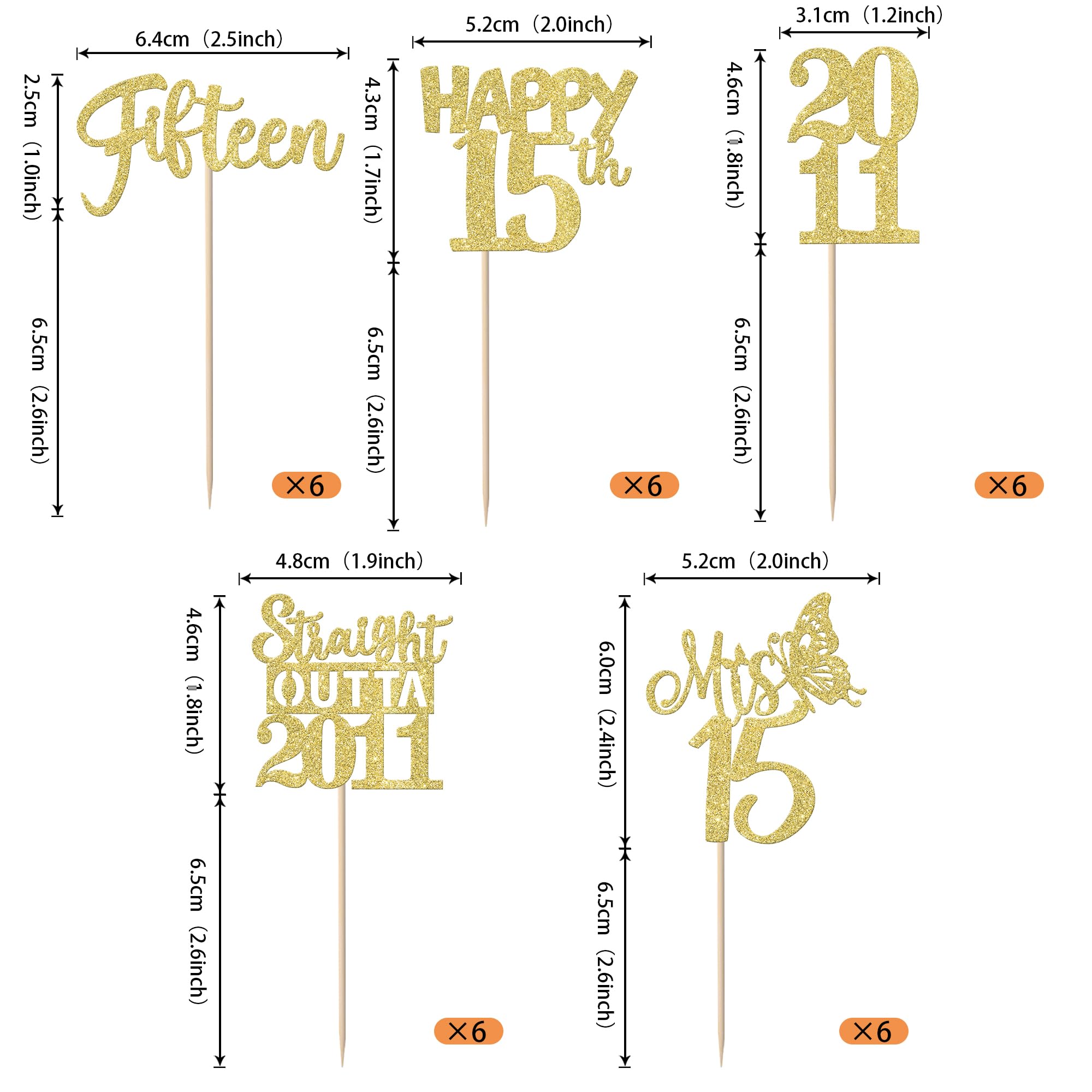 ZHUOWEISM Fifteenth birthday topper with glitter accent enhances cake decorations for celebrations.