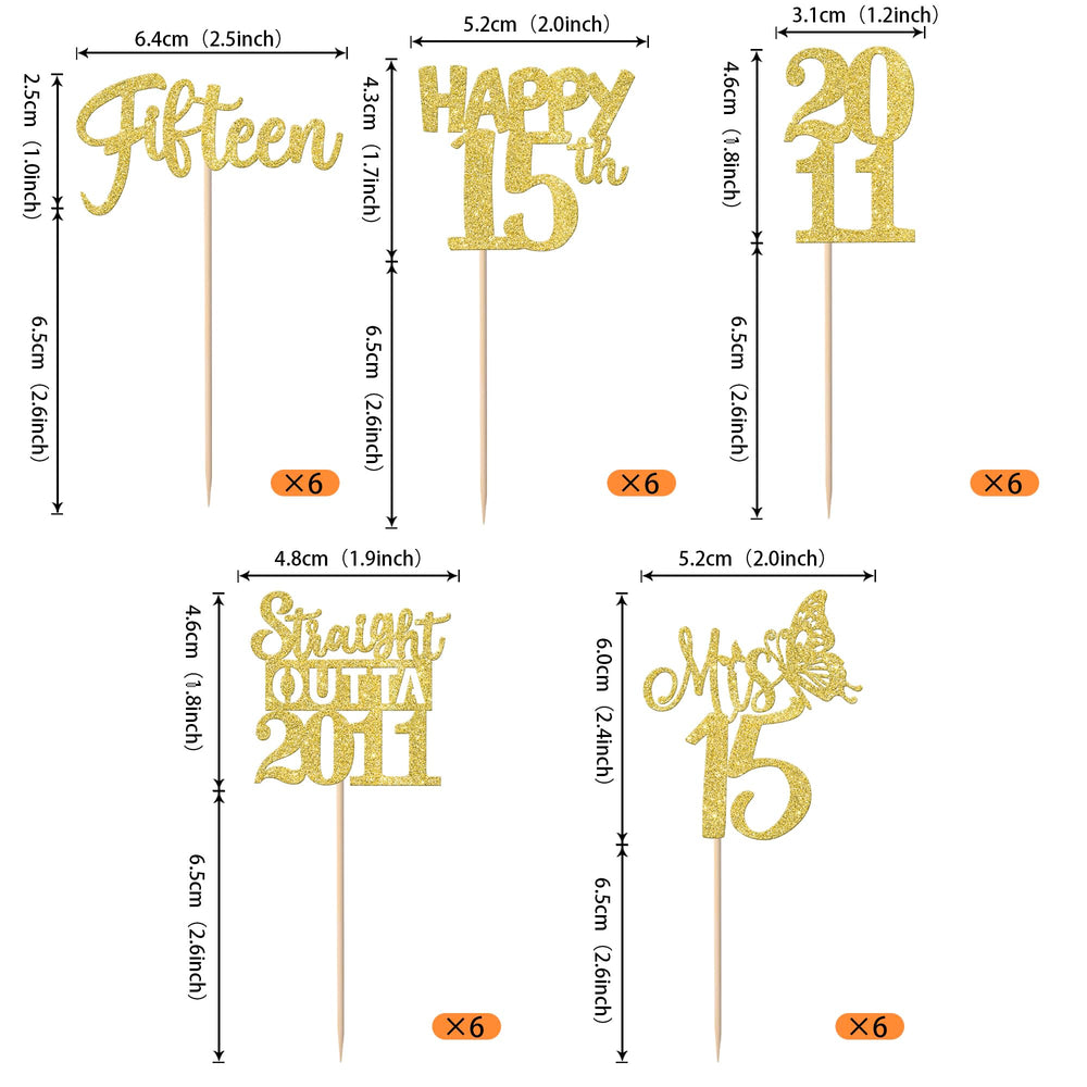 ZHUOWEISM Fifteenth birthday topper with glitter accent enhances cake decorations for celebrations.