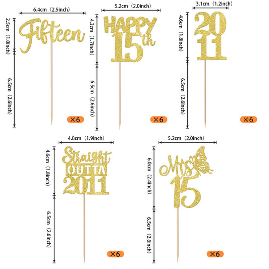 ZHUOWEISM Fifteenth birthday topper with glitter accent enhances cake decorations for celebrations.