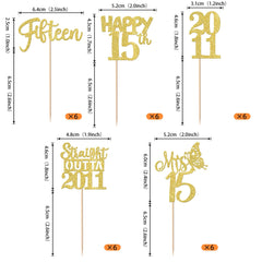 ZHUOWEISM Fifteenth birthday topper with glitter accent enhances cake decorations for celebrations.