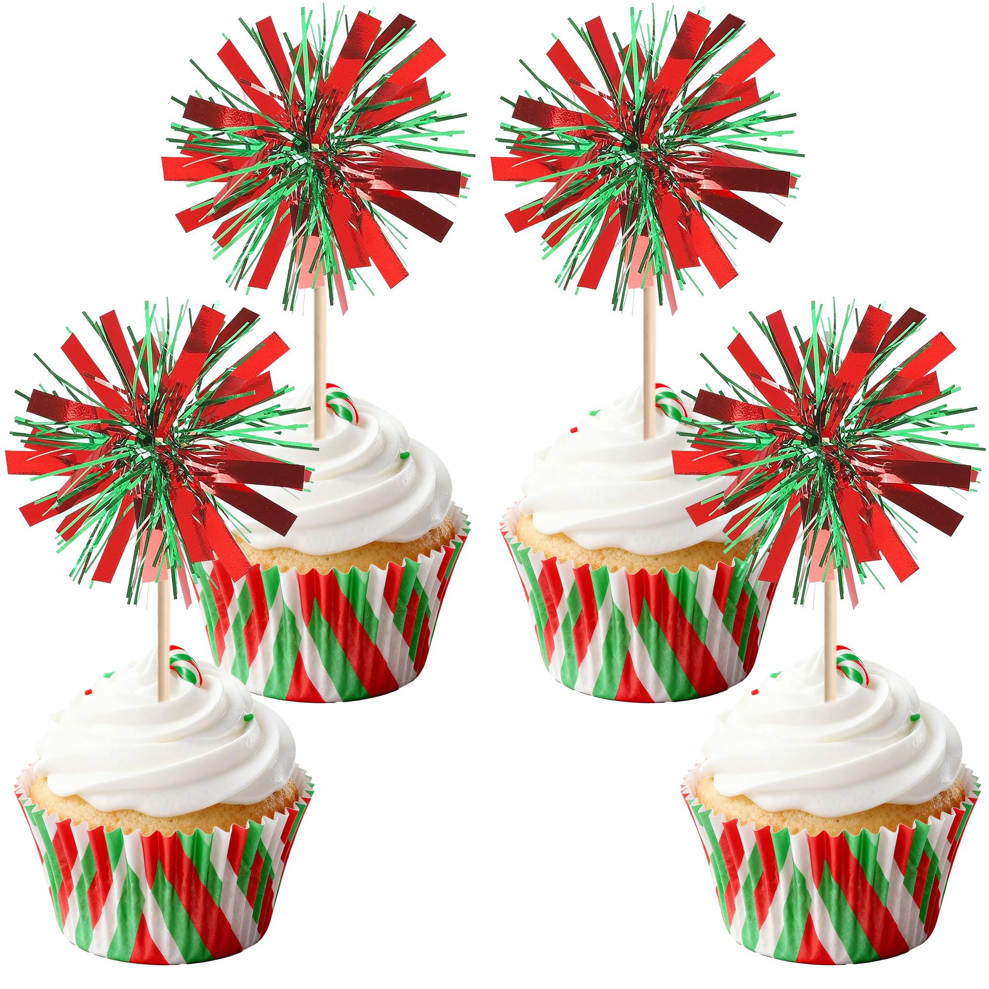 ZHUOWEISM firework cupcake topper red foil decorate cupcakes festively