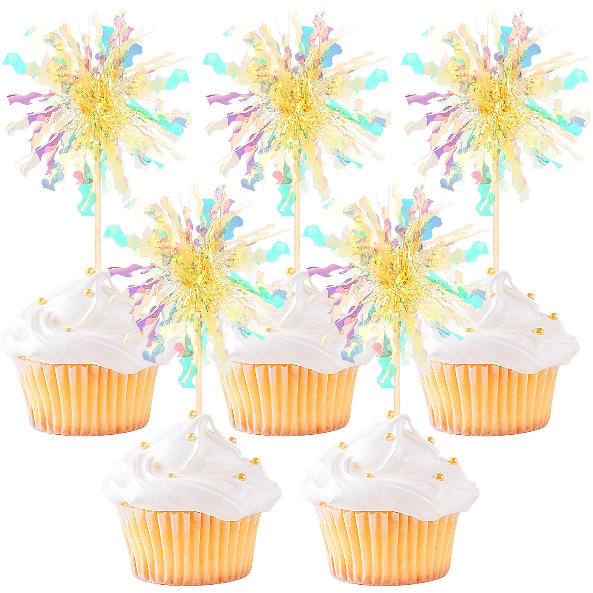 ZHUOWEISM foil firework cupcake topper enhances birthday dessert presentation